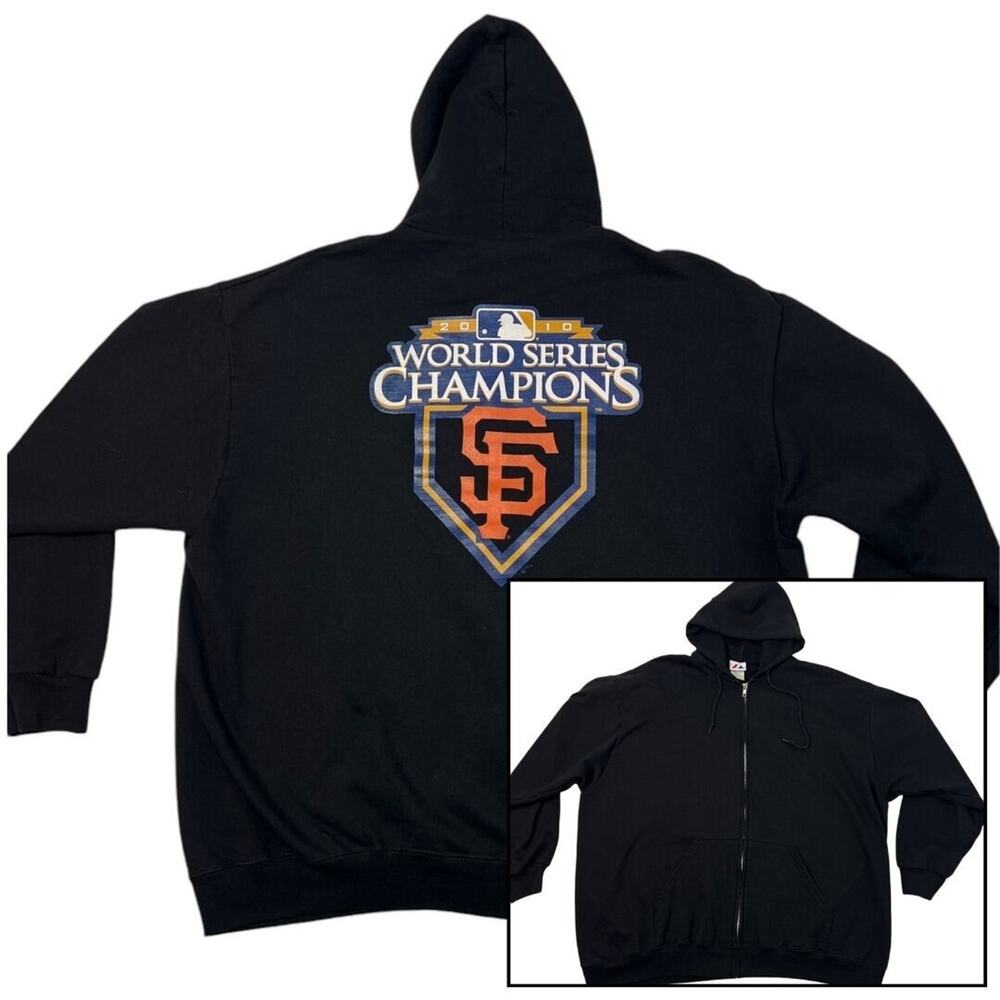SF Giants Majestic World Series Champions 2010 Black Full Zip Hoodie Mens 2XL